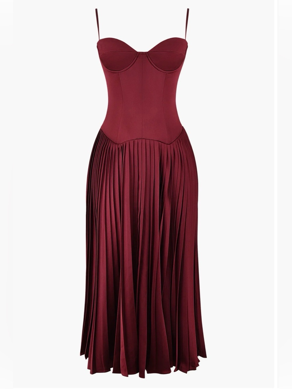 Wine Red Satin Bustier Maxi Dress